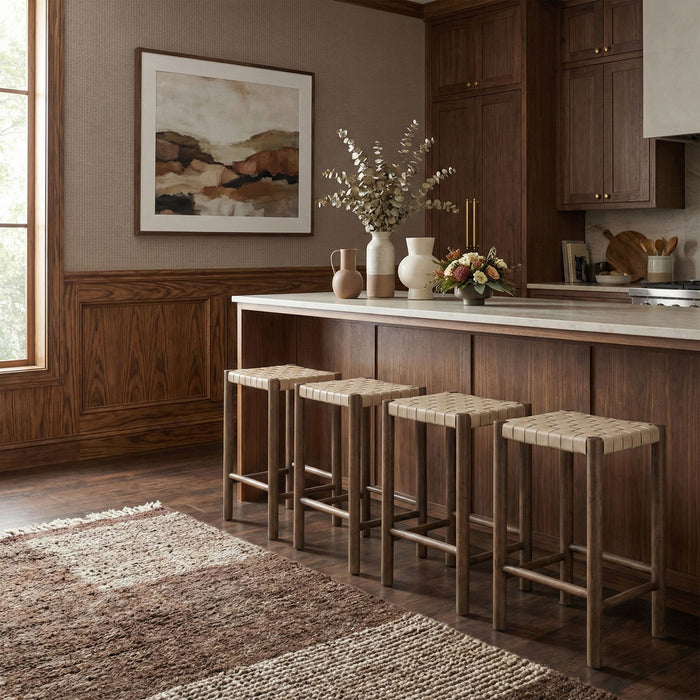 Entwine - Vegan Leather Upholstered Backless Counter Stool - Painted Brown - Simple Home Plus