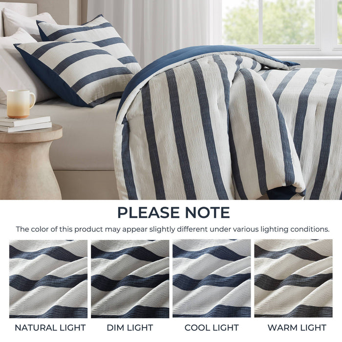 Merritt - Full/Queen Yarn-Dyed Striped Comforter - Blue - Simple Home Plus