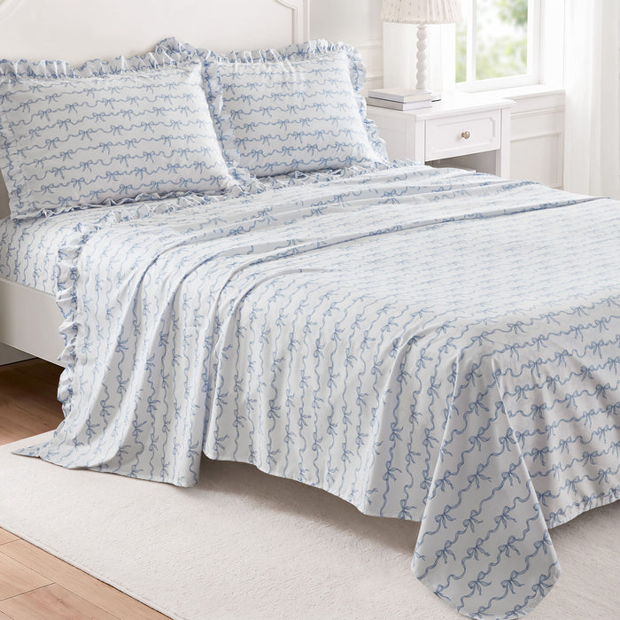 Microfiber Ruffle - Queen Sheets - Blue Bow