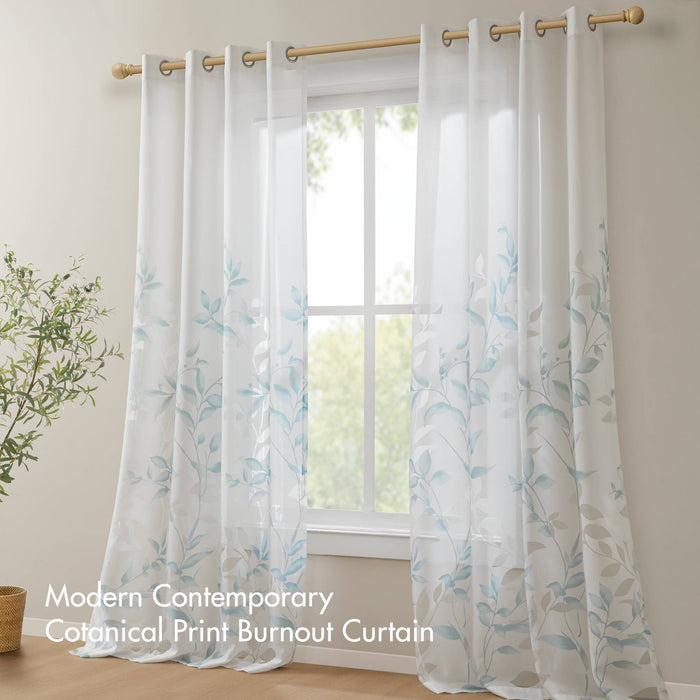 Cecily - 84" Burnout Printed Window Panel - Aqua - Simple Home Plus