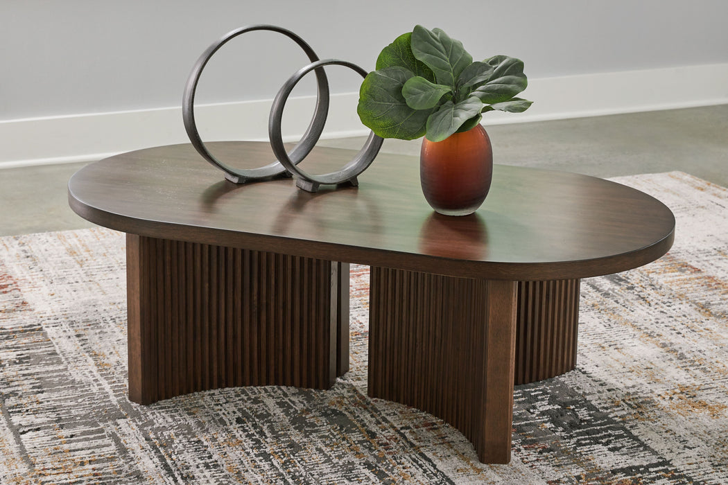 Korestone - Dark Brown - Oval Cocktail Table - Simple Home Plus