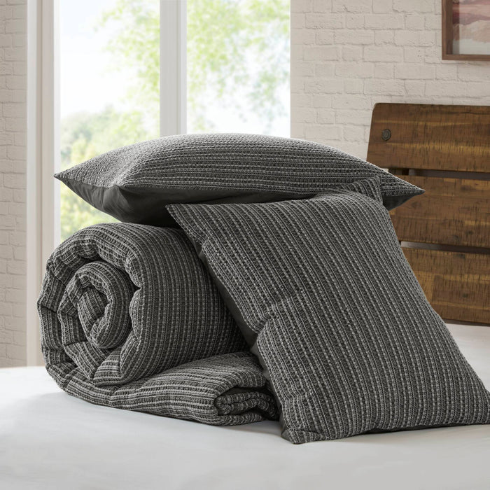 Lyon - 3 Piece Full/Queen Waffle Washed Comforter Set - Charcoal - Simple Home Plus