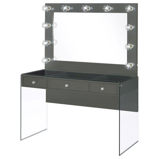Afshan - 3-Drawer Vanity Set With Lighting - Gray High Gloss - Simple Home Plus