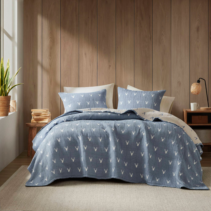 Keystone - King/California King Coverlet Set - Blue - Simple Home Plus