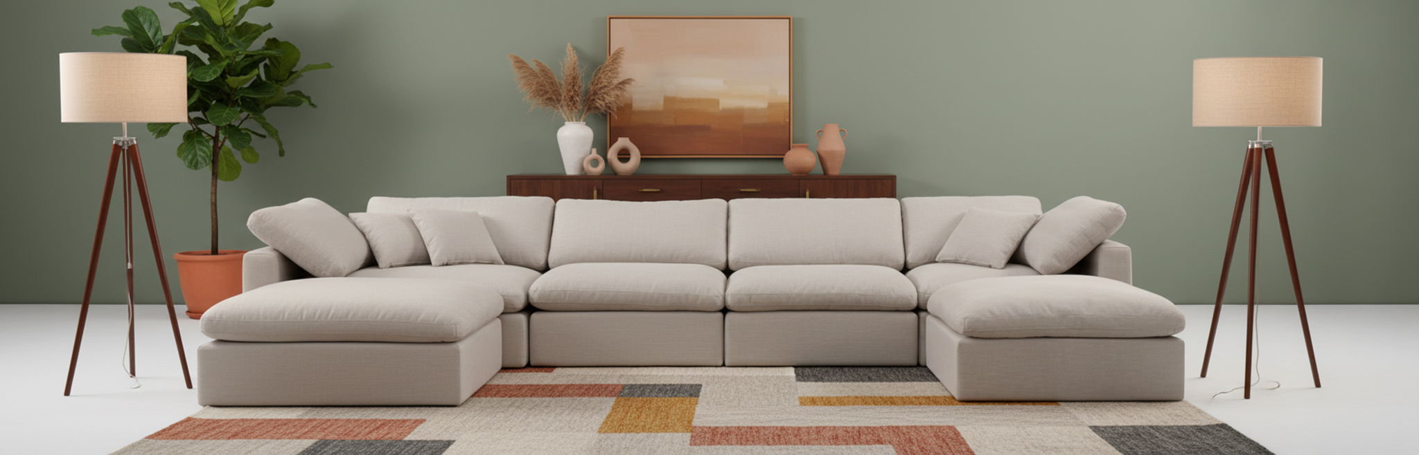 Indulge - Linen 6 Piece Modular Double Chaise Sectional - Simple Home Plus