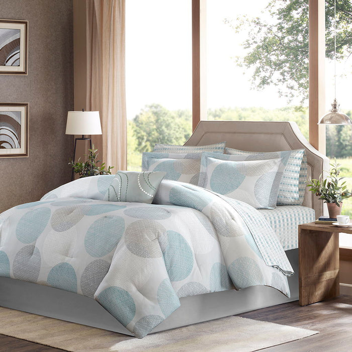 Knowles - California King Complete Comforter And Sheet Set - Aqua - Simple Home Plus