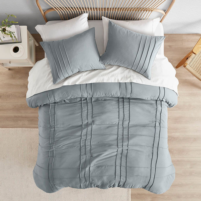 Porter - California King Soft Washed Pleated Comforter Set - Blue / Gray - Simple Home Plus