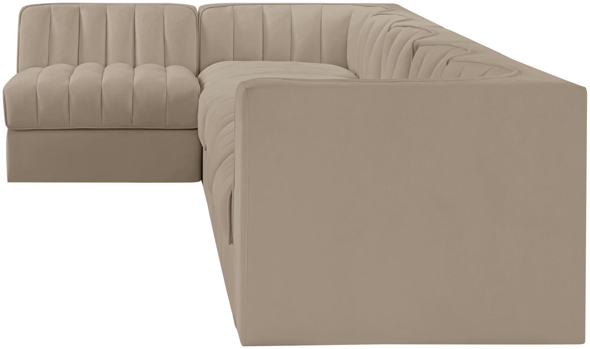Rummi - Velvet Performance Fabric Upholstered 6 Piece Modular Sectional, L-Shaped (Right) - Simple Home Plus