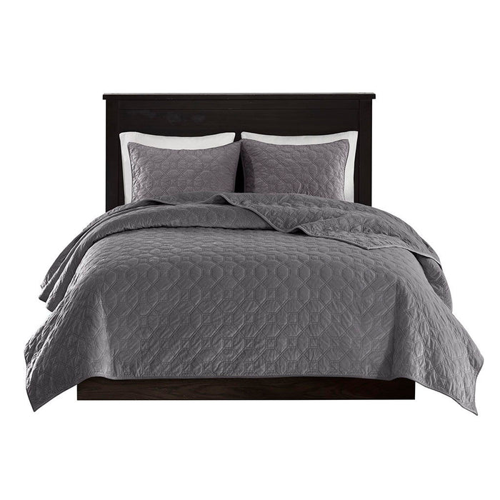 Harper - King Reversible 3 Piece Coverlet Set - Gray