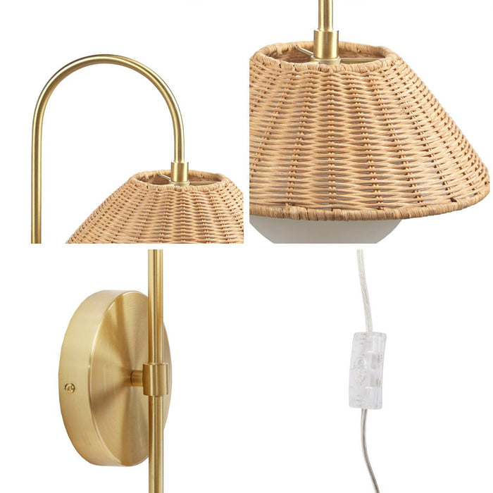 Laguna - Rattan Weave Wall Sconce - Gold - Simple Home Plus