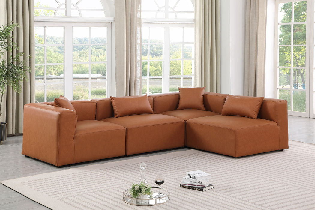 Cube - 4 Piece Modular Corner Sectional - Cognac - Simple Home Plus