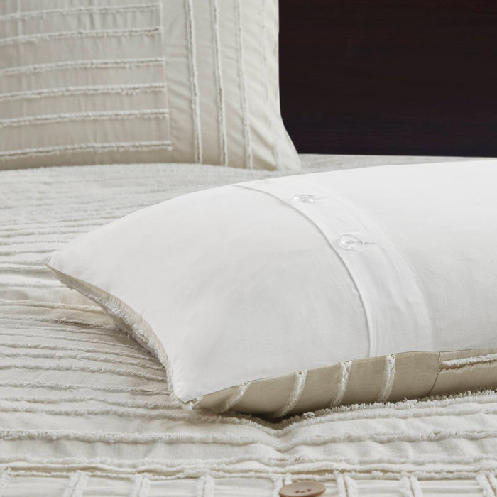 Essence - Oversized Cotton Clipped Jacquard Comforter Set With Euro Shams and Throw Pillows - White - Simple Home Plus