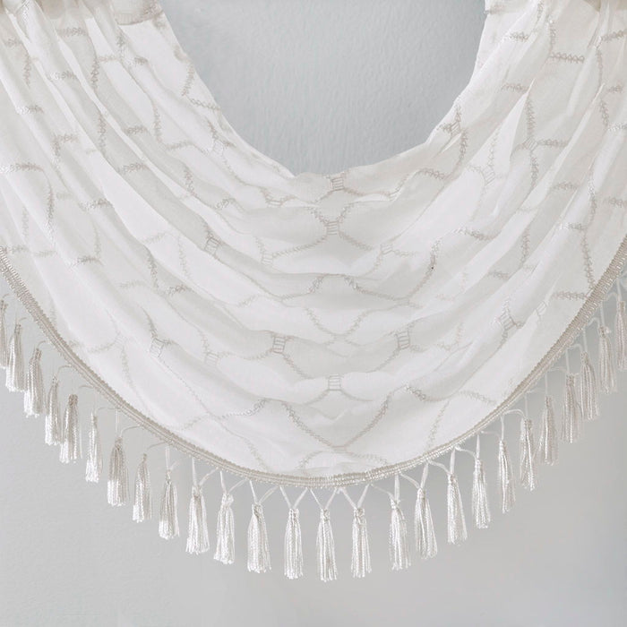 Irina - Diamond Sheer Embroidered Waterfall Valance - White - Simple Home Plus