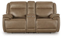 Glencroft - Power Reclining Loveseat With Console / Adjustable Headrest - Sahara - Simple Home Plus