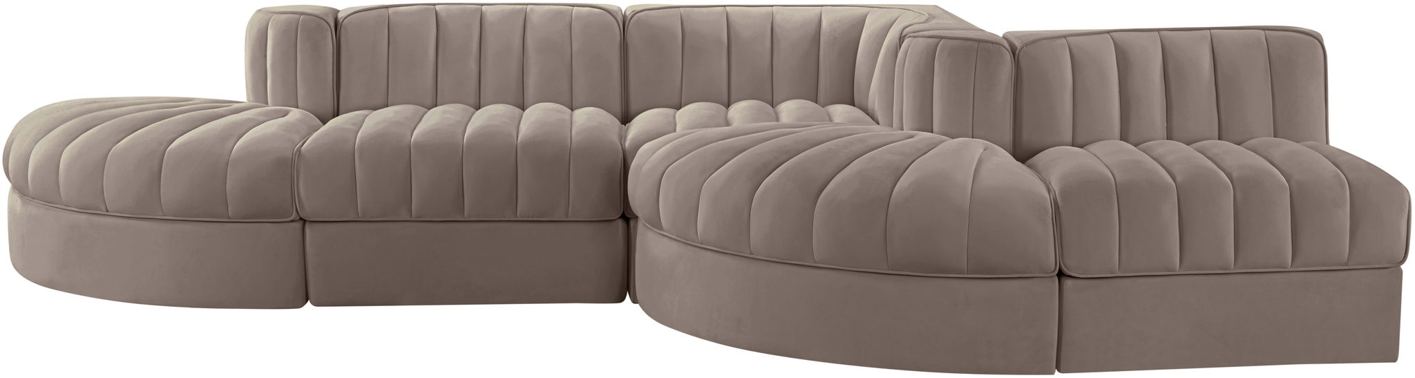 Rummi - Rounded Velvet Performance Fabric Upholstered 5 Piece Modular Sectional - Simple Home Plus