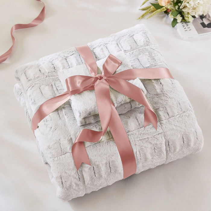 Gia - Back Print Long Comforter Mini Set - Gray - Simple Home Plus