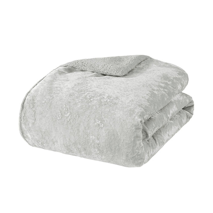 Mira - Crushed Velvet Sherpa Reversible Comforter Set - Silver - Simple Home Plus