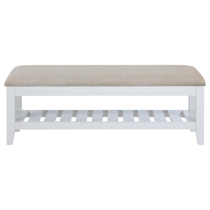 Bexhill - Upholstered Rectangular Bench With Shelf - White - Simple Home Plus