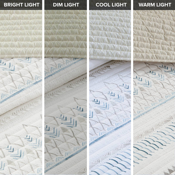 Fraser - 3 Piece Printed Microfiber Seersucker Quilt Set - Taupe / Blue