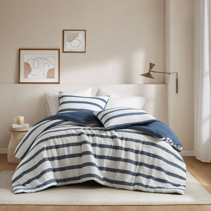 Merritt - Full/Queen Yarn-Dyed Striped Comforter - Blue - Simple Home Plus