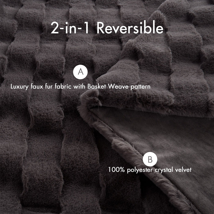 Vivienne - Faux Fur Throw - Gray - Simple Home Plus