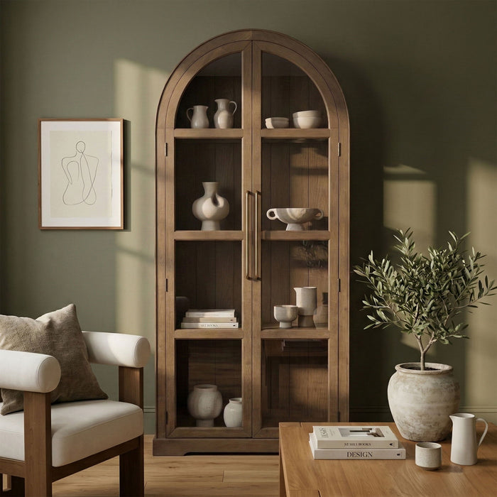 Corva - Solid Wood, Oak Veneer And Stainless Steel Storage Cabinet - Simple Home Plus
