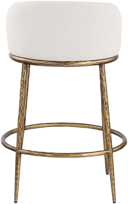Ferro - Linen Textured Performance Fabric Upholstered Counter Stool - Cream / Brushed Gold - Simple Home Plus