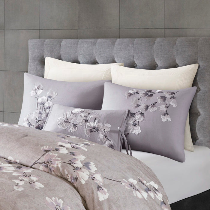 Sakura Blossom - King 3 Piece Sateen Printed Comforter Set - Lilac - Simple Home Plus