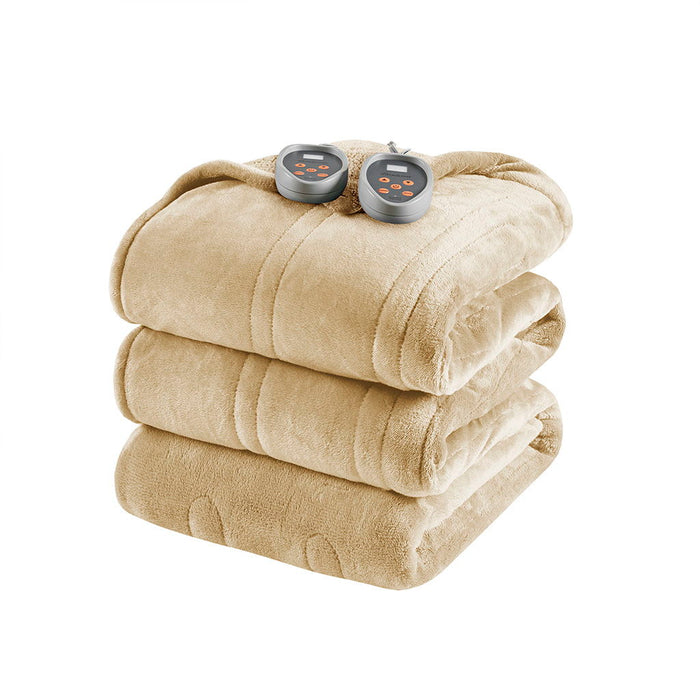 Heated Microlight To Berber - Twin Blanket - Tan