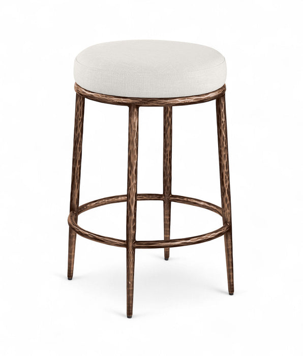 Ferro - Linen Textured Performance Fabric Upholstered Backless Counter Stool - Cream / Brushed Bronze - Simple Home Plus