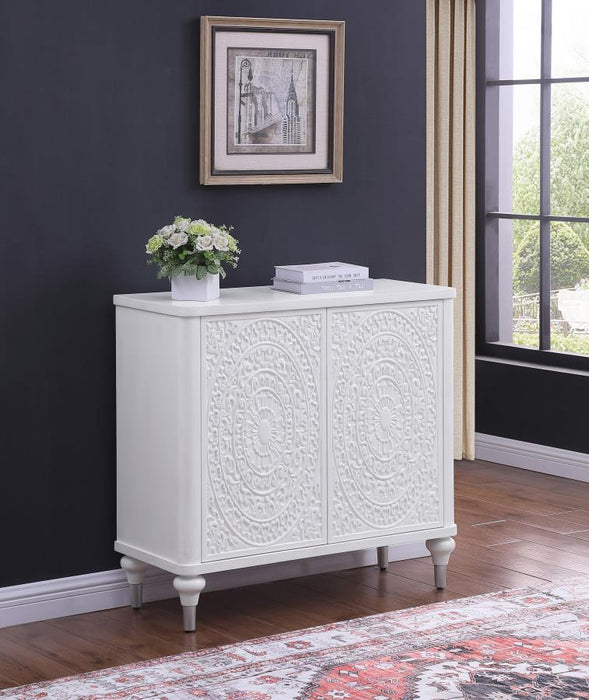 Cardella - 2 Door Mandala Accent Cabinet - Distressed White - Simple Home Plus