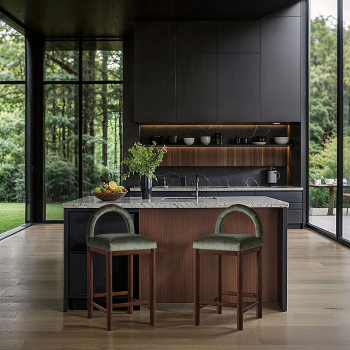 Conrad - Velvet Counter Stool With Brown Legs - Simple Home Plus