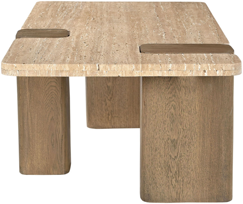 Ravenna - Genuine Fabric Travertine And Oak Wood Table - Simple Home Plus