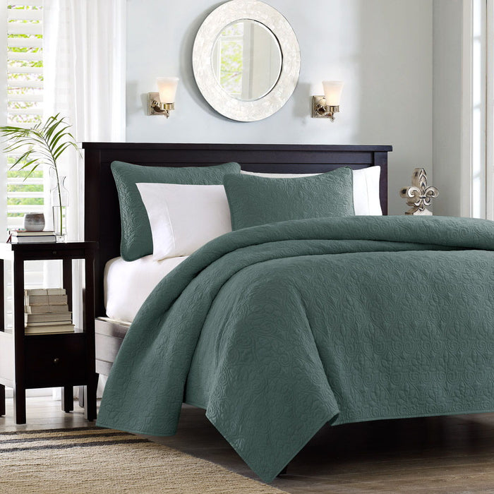 Quebec - 3 Piece Full/Queen Reversible Quilt Set - Balsam Green - Simple Home Plus