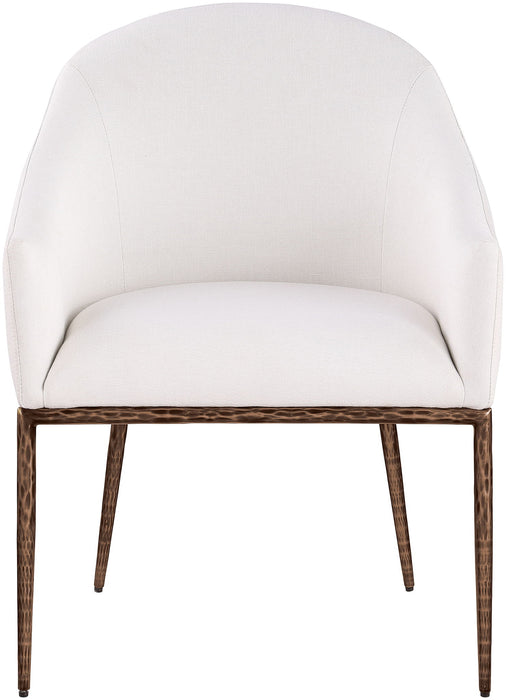 Ferro - Linen Textured Performance Fabric Upholstered Dining Arm Chair - Cream / Brushed Bronze - Simple Home Plus