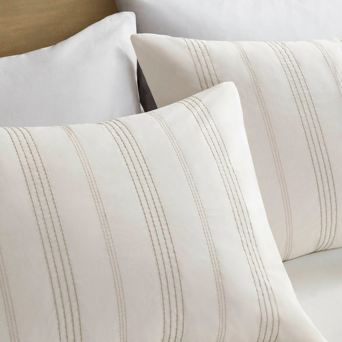 Morgan - 6 Piece Queen Cotton Jacquard Oversized Comforter Set - Ivory / Taupe - Simple Home Plus