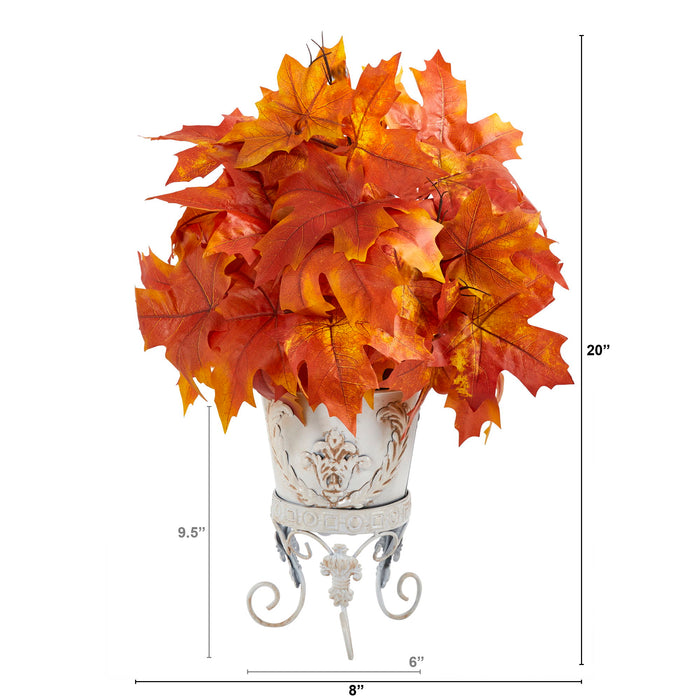 20" Autumn Maple Leaf Artificial Plant in Metal Planter