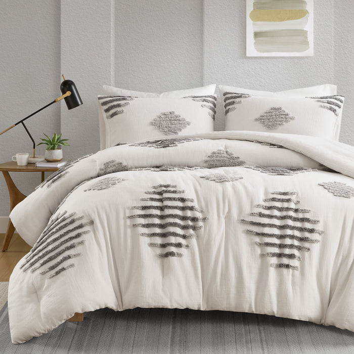 Tahli - 3 Piece King/California King Cotton Blend Chenille Comforter Set - Gray