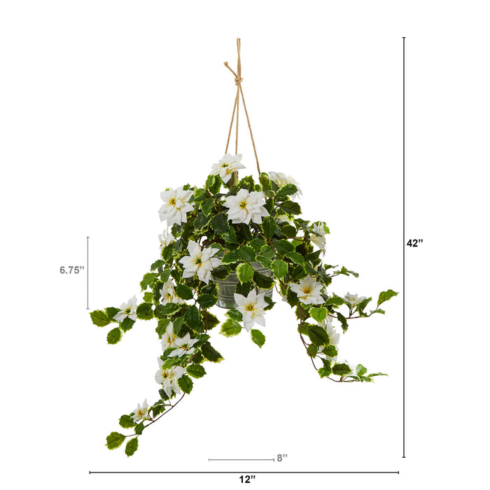 3.5' Poinsettia Holly Plant in Hanging Bucket (Real Touch)