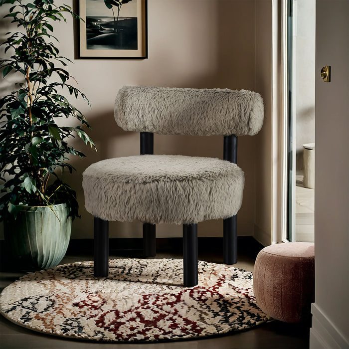 Ambre - Vegan Shearling Fabric Upholstered Accent Chair - Taupe - Simple Home Plus