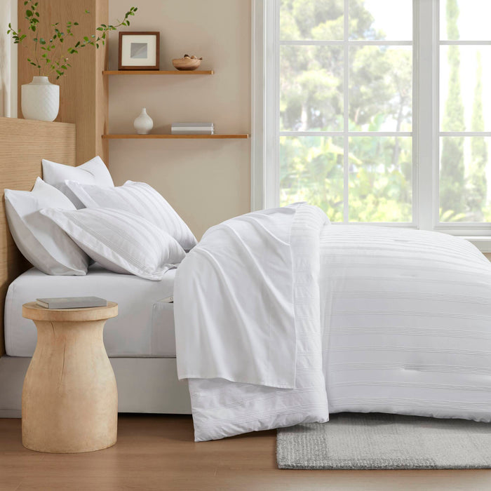 Logan - Full Striped Comforter Set - White - Simple Home Plus
