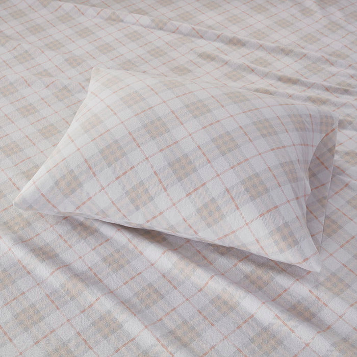 Cozy Flannel - Twin Long Printed Sheet Set - Pink Plaid