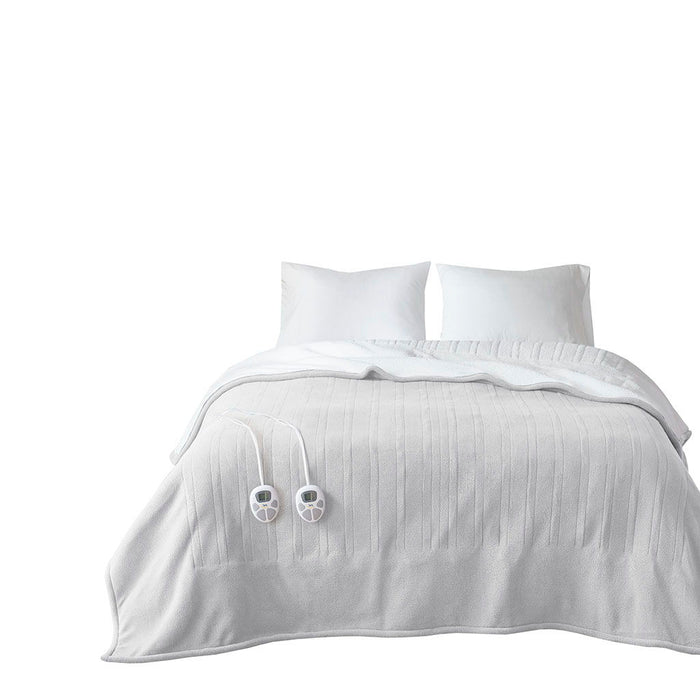 Fleece to Sherpa - Full Heated Blanket - Light Gray - Simple Home Plus