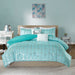 Raina - King Metallic Printed Comforter Set - Aqua / Silver - Simple Home Plus