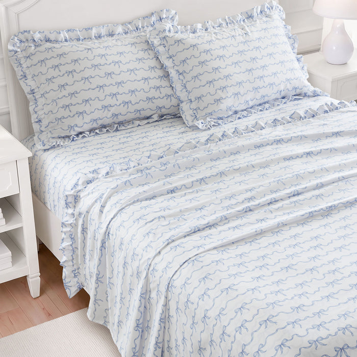 Microfiber Ruffle - Queen Sheets - Blue Bow