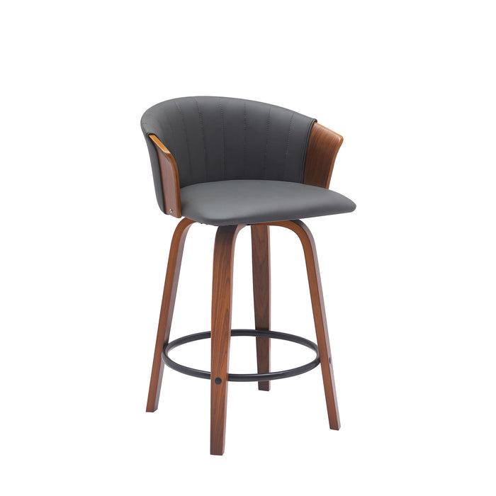 Diana - Swivel Walnut Wood Faux Leather Counter Stool - Simple Home Plus