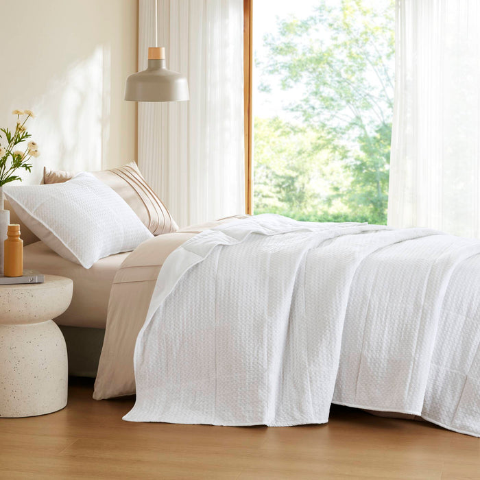 Mina - Twin/Twin Long Waffle Weave Textured Quilt Set - White - Simple Home Plus