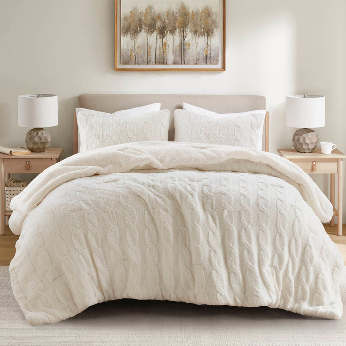 Riordan - Full/Queen Cable Knit Comforter Set - Ivory - Simple Home Plus