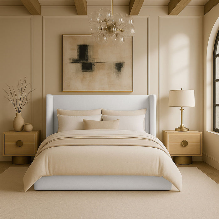Kendall - Linen Textured Fabric Upholstered Bed - Simple Home Plus