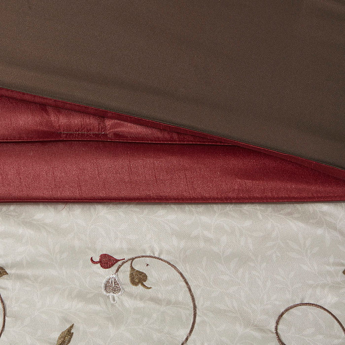 Serene - Queen Embroidered Piece Comforter (Set of 7) - Red - Simple Home Plus